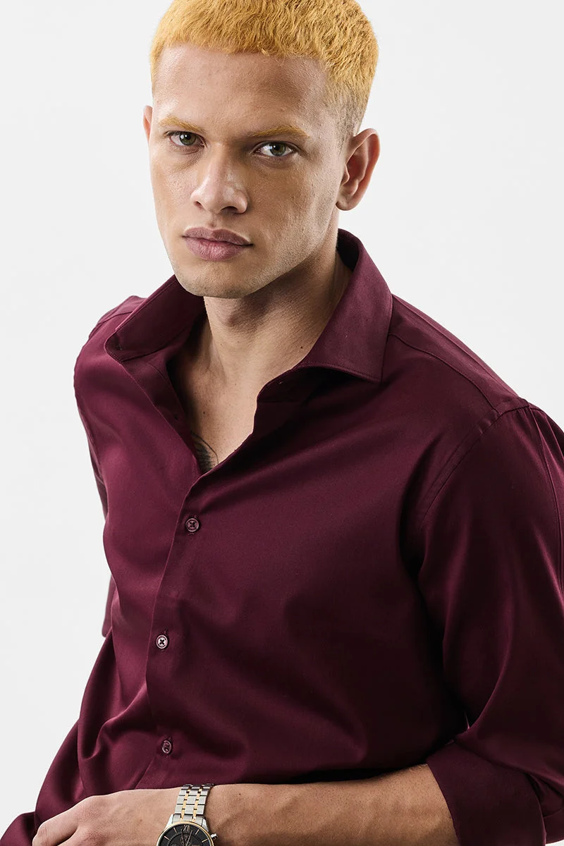 SNITCH Slim Fit Stretch Luxe Burgundy Shirt